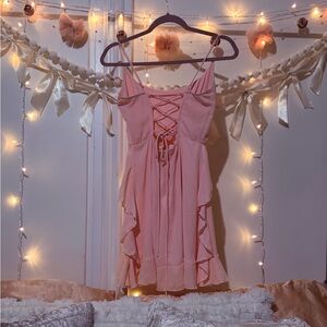 Pink Lace-Up Dress